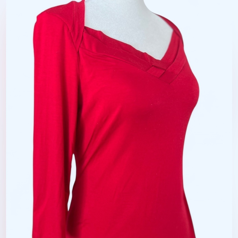Banana Republic Womens Red V-Neck 3/4 Sleeve Office Holiday Party Top Small